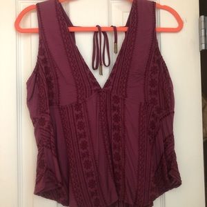 Free People Twist and Shell VNeck Embroidered Tank